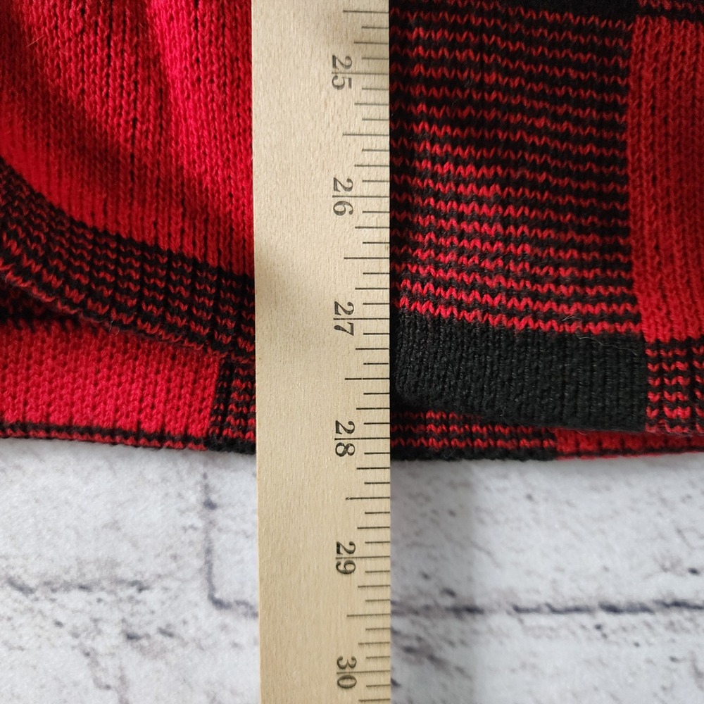 Chaps Mens Red Black Buffalo Plaid Shawl Collar Button Front Knit Cardigan L - Picture 3 of 11